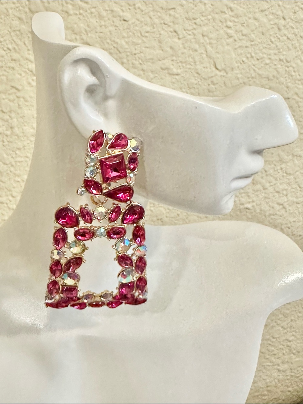 Pink Crystal Statement Drop Earrings
